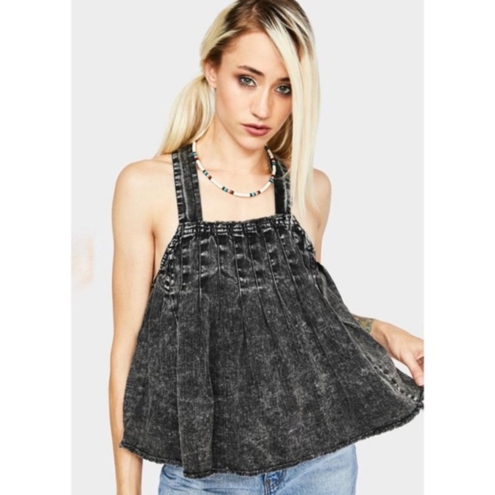 NWT Free People Washed Black Denim Top XS
